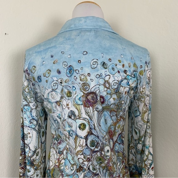 Simply Art By Dolcezza Button Front Short Womens XS Stretch Art Collar Geometric - Picture 15 of 17